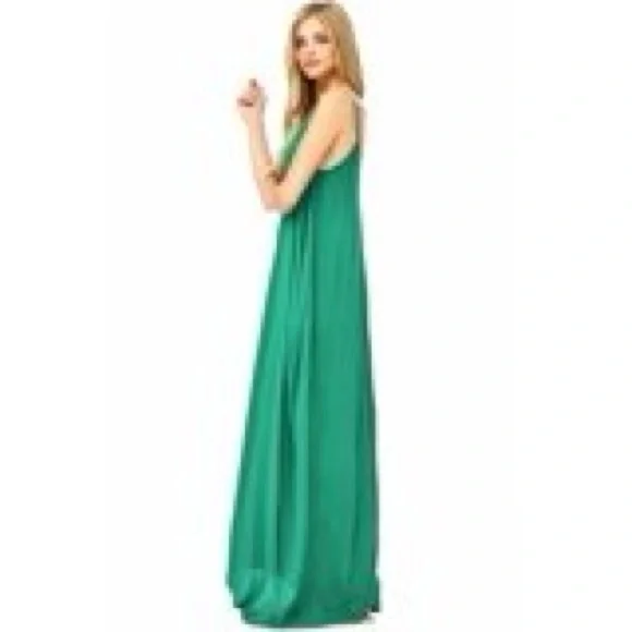 LOVESTITCH Bright Emerald Green Gauze Boho Maxi Dress Pockets M L Adjustable NWT - Picture 4 of 9